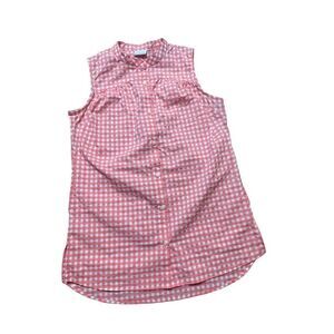 Columbia womens coral white checkered sleeveless blouse size M